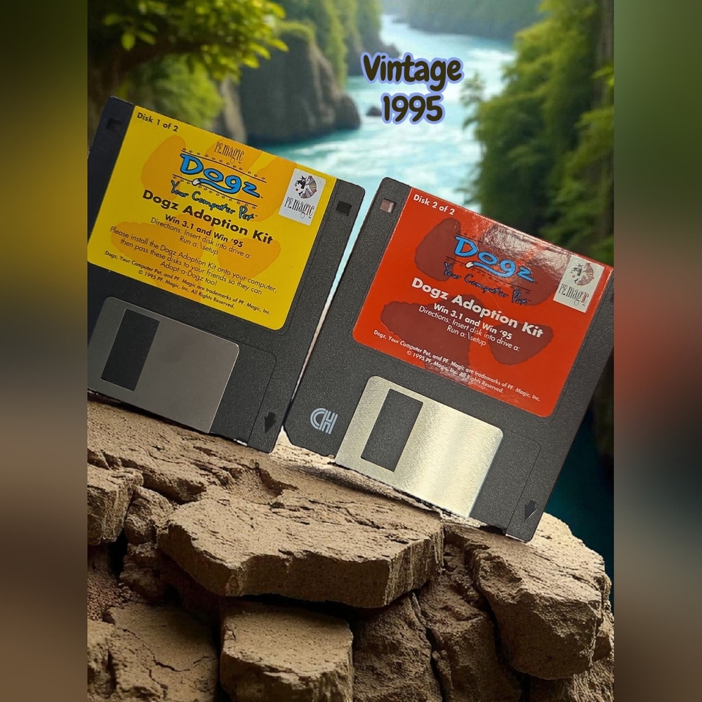 vintage "Dogz Adoption Kit" 2 floppy disks for Windows 3.1 and  '95 rare